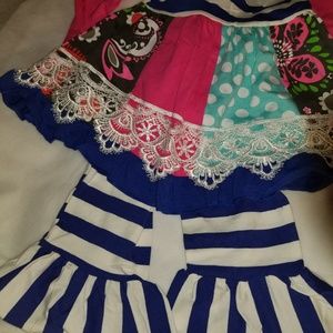 Blue and pink floral print dress w/matching pants